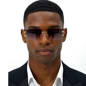 Rimless Sunglasses Gold Accents Brown Gradient Lens Fashion Eyewear Street Wear